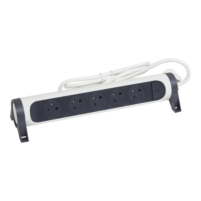 Rallonge multiprise rotatif 5 prises de courant surface - interrupteur avec cordon 1.5m - blanc et gris foncé - Legrand 049450