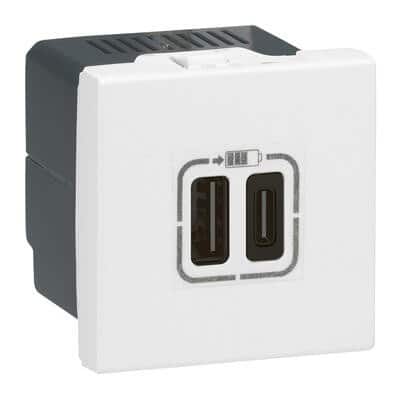Chargeur 2 USB 3A Mosaic 230V blanc Legrand 077590