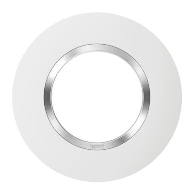 Plaque de finition ronde dooxie 1 poste finition blanc mat avec bague effet chrome Legrand 600973