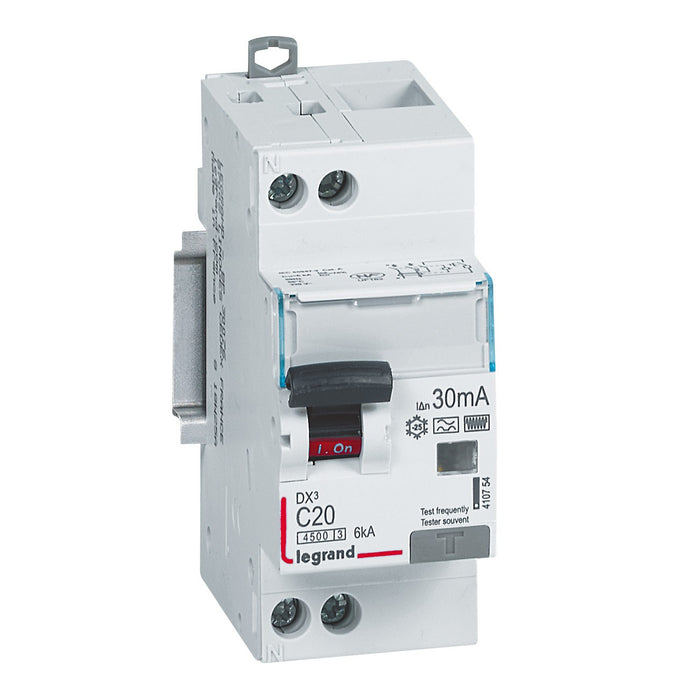 Disjoncteur différentiel DX³4500 à vis U+N 230V~ - 20A type F (HPI) 30mA - courbe C - 2 modules LEGRAND 410754