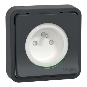 Prise de courant 2P+T étanche encastrée Mureva Styl - IP55 gris complet - Schneider MUR35036
