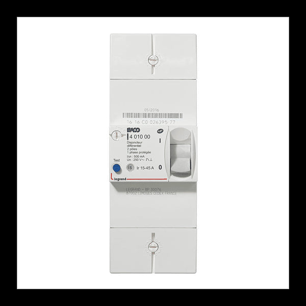 Legrand disjoncteur de branchement Enedis bipolaire 45A 500mA instantané 401000