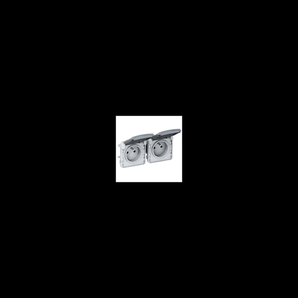 Prise de courant double Plexo étanche - horizontal 2P+T 16A - LEGAND 069562