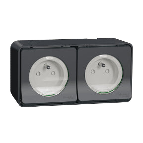 Double prise de courant 2P+T étanche saillie Mureva Styl - IP55 gris complet - Schneider MUR36028