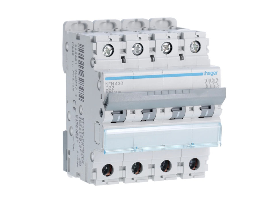 HAGER Disjoncteur 4P 6/10KA courbe C 32A 4 modules NFN432