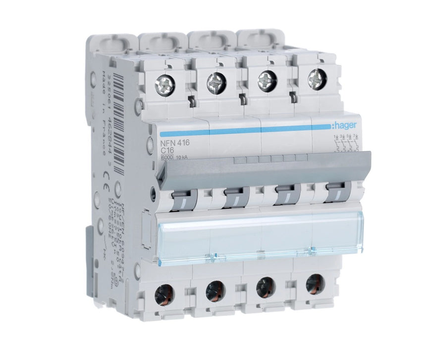 HAGER Disjoncteur 4P 6/10KA courbe C 16A 4 modules NFN416