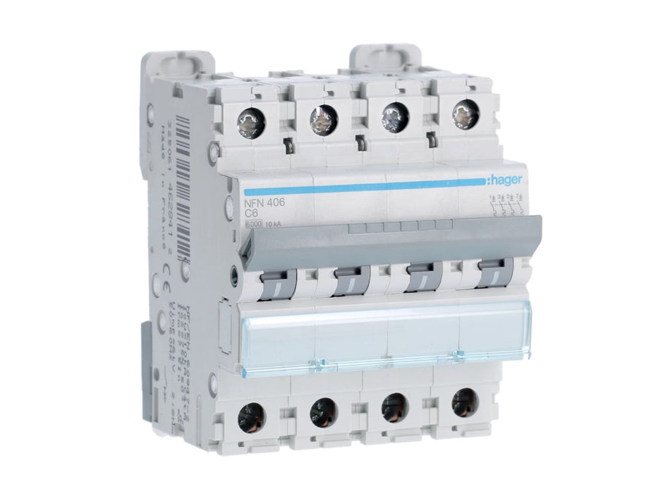 HAGER Disjoncteur 4P 6/10KA courbe C 6A 4 modules NFN406