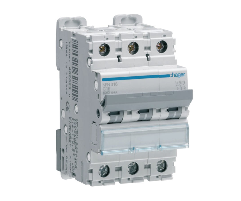 HAGER Disjoncteur 3P 6/10KA courbe C 16A 3 modules NFN316