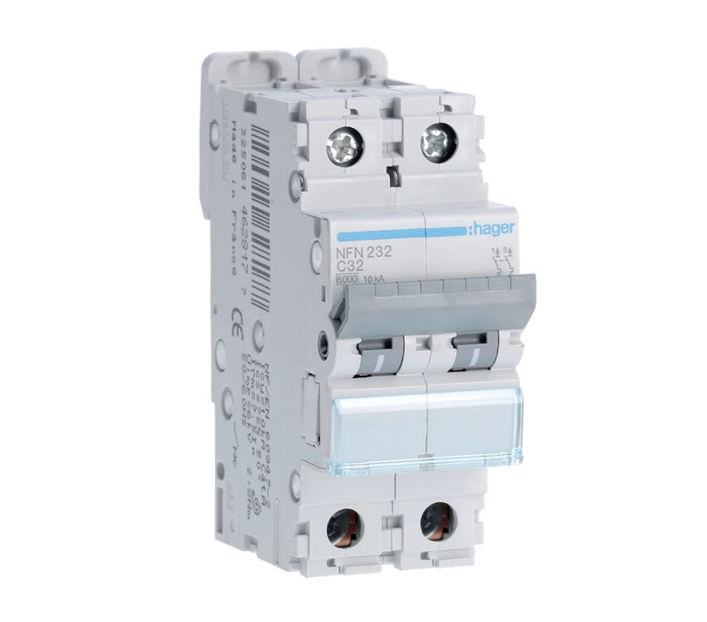 HAGER Disjoncteur 2P 6/10KA corbe C 32A 2 modules NFN232