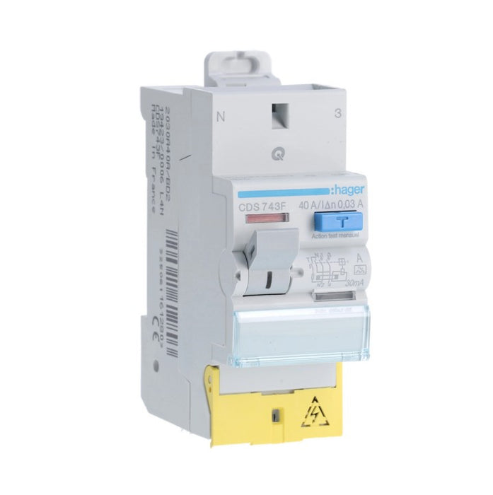 Interrupteur différentiel - 2P 40A 30mA type A SanVis - Hager CDS743F