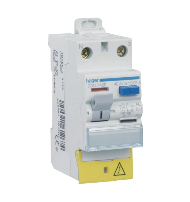 HAGER Interrupteur différentiel 2P 40A 30mA type AC CDC742F