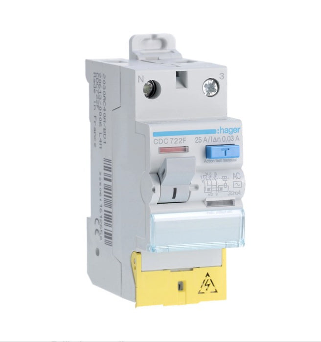 HAGER Interrupteur différentiel 2P 25A 30mA AC borne décalée CDC722F