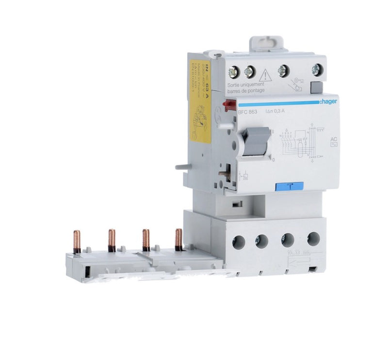 Bloc différentiel double sortie 4P 63A 300mA type AC HAGER BFC863