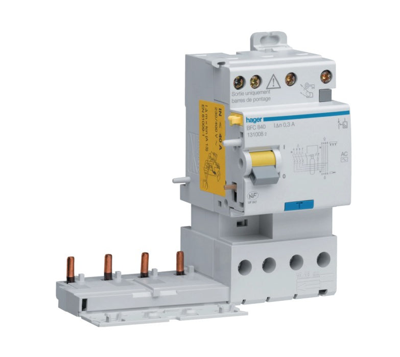 HAGER Bloc différentiel double sortie 4P 40A 300mA AC BFC840