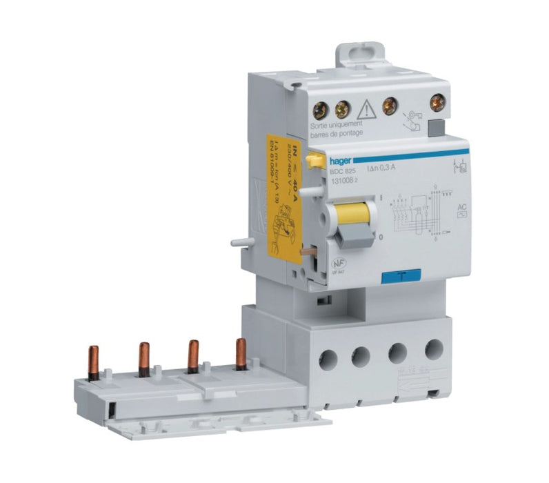 Bloc différentiel double sortie 4P 25A 300mA type AC HAGER BFC825