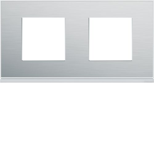 Plaque Gallery 2 poste horizontale 71mm placage aluminium - Hager WXP2012