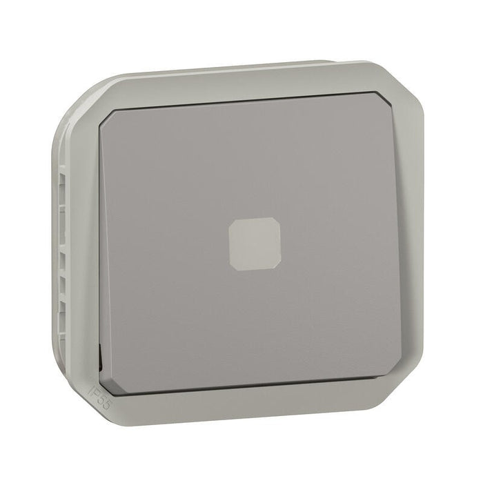 Interrupteur temporisé lumineux sans Neutre étanche Plexo 230V IP55 IK05 avec enjoliveur gris 069504L