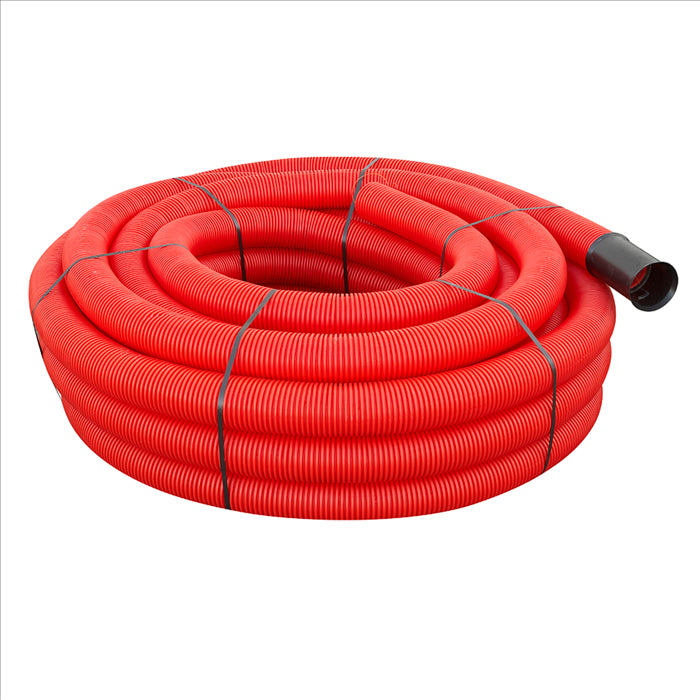 Gaine tpc diamètre 63mm rouge couronne de 25m avec fil tire-aiguille COURANT