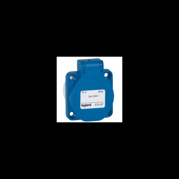 Prise à encombrement réduit P17 IP54 16A 250V brochage domestique bleu 057667