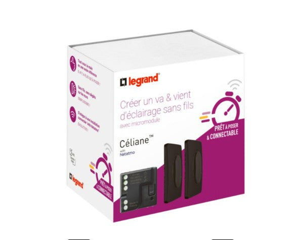 Prêt à poser Céliane connectable noir - Créer un va-et-vient avec micromodule et commandes sans fil - Legrand CN0405