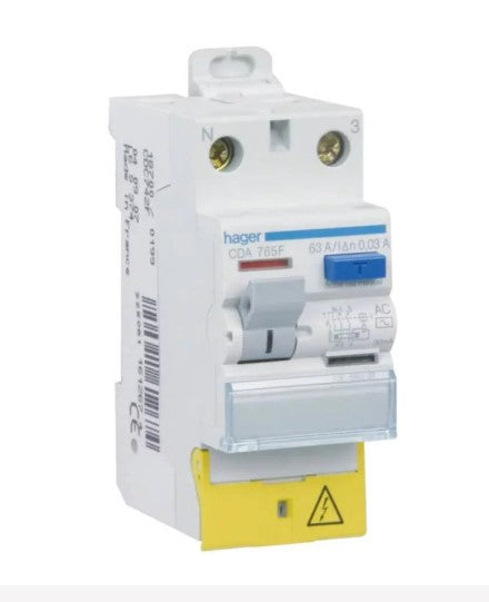HAGER Interrupteur différentiel 2P 63A 30mA A borne décalée CDA765F