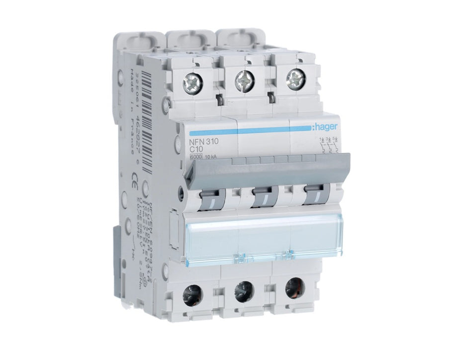 HAGER Disjoncteur 3P 6/10KA courbe courbe C 10A 3 modules NFN310