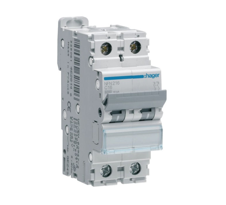 HAGER Disjoncteur 2P 6/10KA courbe C 16A 2 modules NFN216