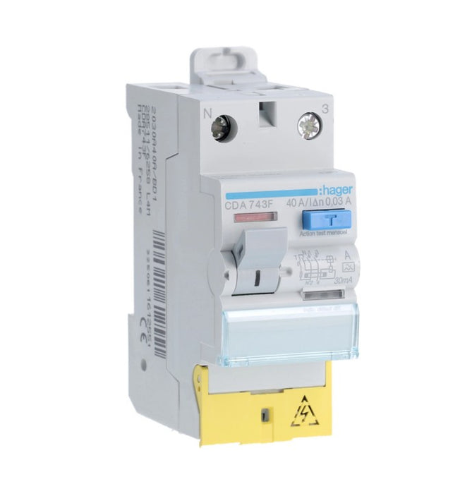 Interrupteur différentiel 2P 40A 30mA type A - Hager CDA743F