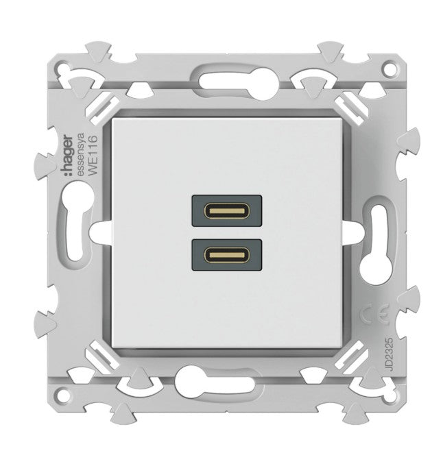 Chargeur essensya double USB C+C 20W pure - Hager WE116