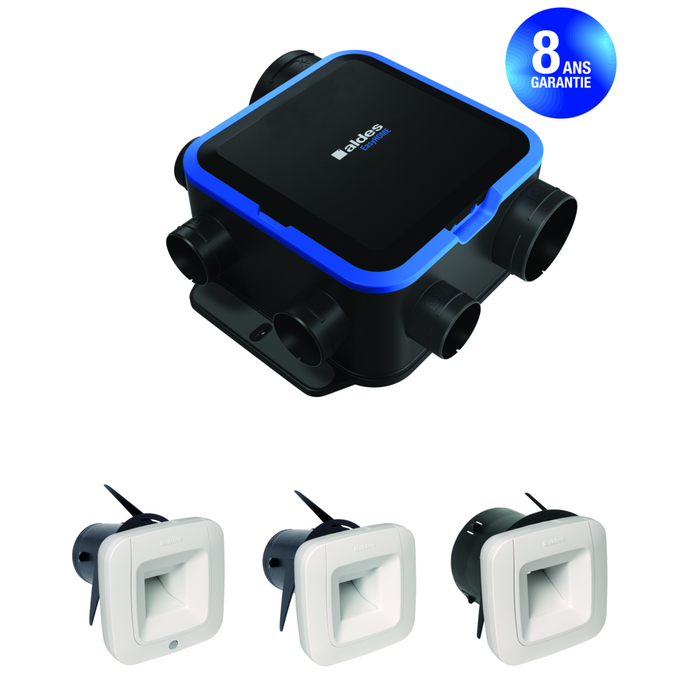 Kit VMC simple flux hygroréglable Easyhome - compact avec bouches - Aldes 11033549