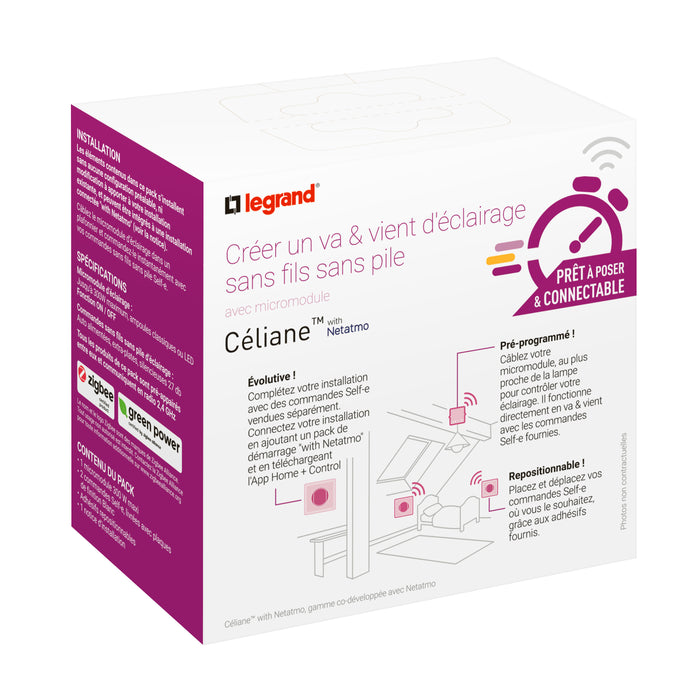 Prêt-à-Poser Céliane créer un va-et-vient, micromodule+2cdes Self-e - Blanc LEGRAND CB5405