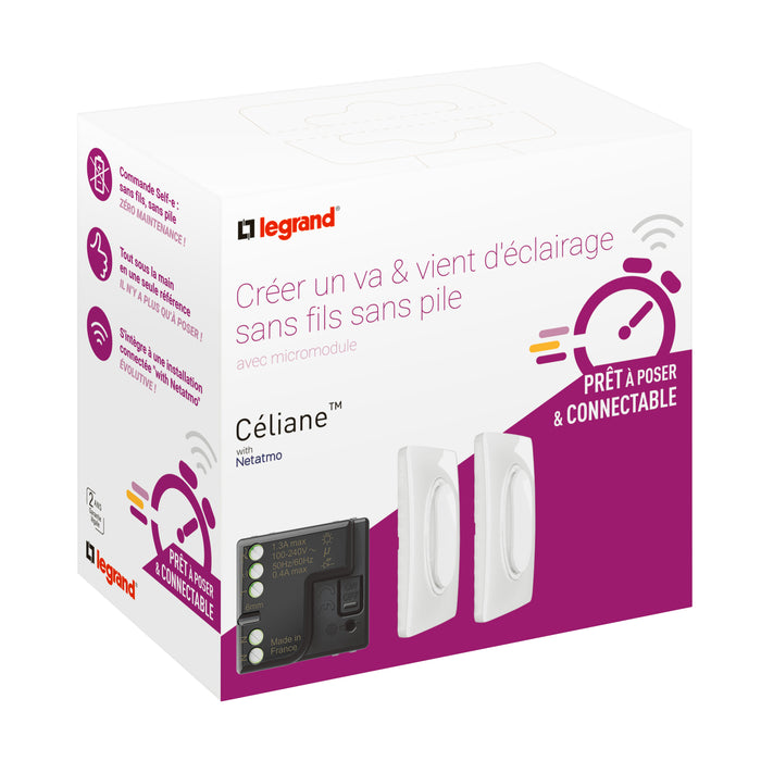 Prêt-à-Poser Céliane créer un va-et-vient, micromodule+2cdes Self-e - Blanc LEGRAND CB5405
