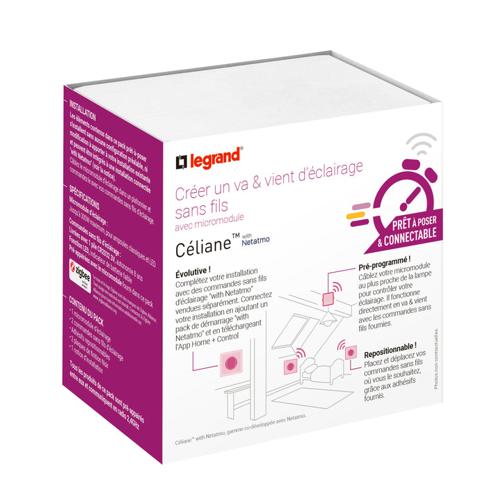Prêt à poser Céliane connectable noir - Créer un va-et-vient avec micromodule et commandes sans fil - Legrand CN0405