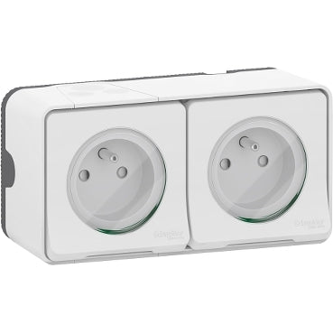 Mureva Styl double prise 2P+T précâblée blanc horizontale saillie - IP55 IK08 - MUR36027 Schneider Electric