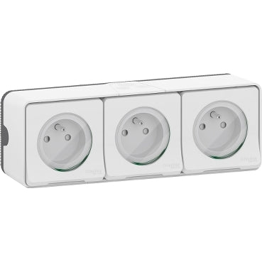 Mureva Styl Triple prise de courant 2P+T horizontale blanc précâblée saillie - IP55 IK08 - MUR36039 Schneider Electric