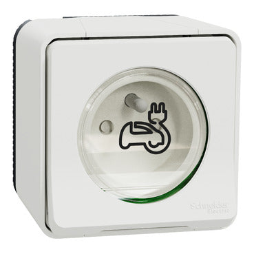 Mureva Styl Prise courant 2P+T renforcée pour véhicule électrique - IP55 IK08 - saillie blanc - MUR39010 Schneider Electric