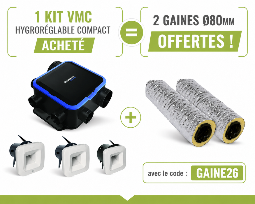 Kit VMC simple flux hygroréglable Easyhome - compact avec bouches - Aldes 11033549