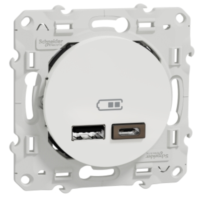 Prise USB double - type A+C - Blanc - 5 Vcc - 2,4A odace Schneider Electric S520401
