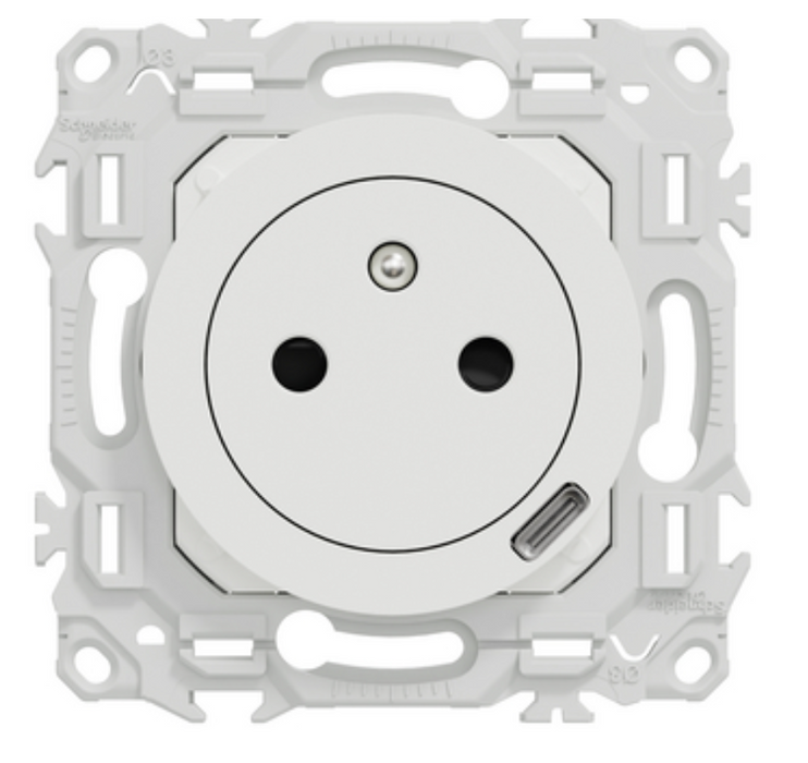 Schneider Odace - prise de courant affleurante 2P+T avec chargeur USC type-C blanc - S920042