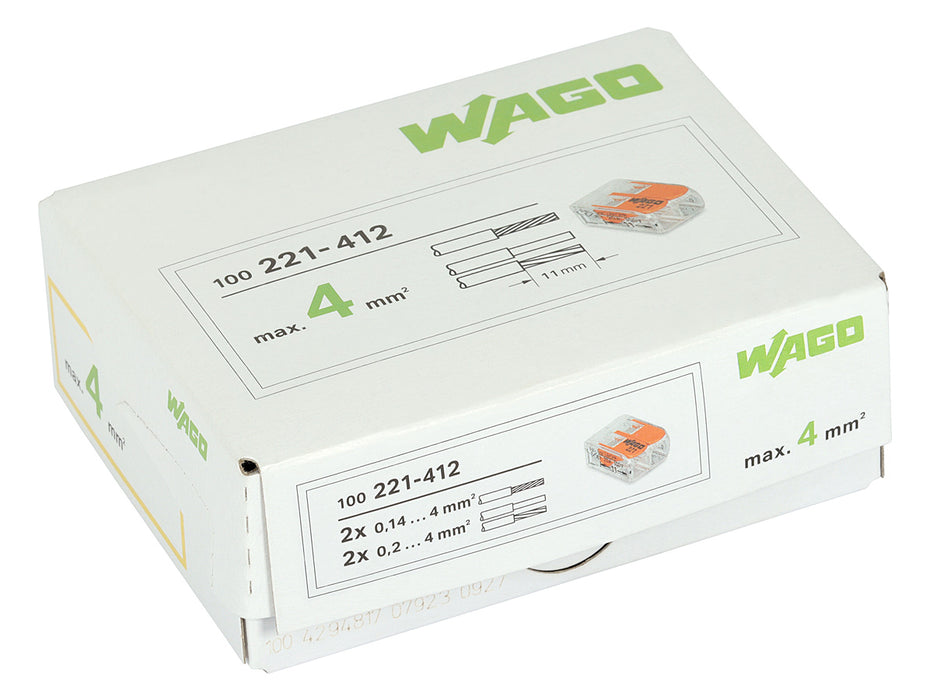 WAGO - bornes de connexion rapide - 2 entrées avec levier - fils souples et rigides - 221-412