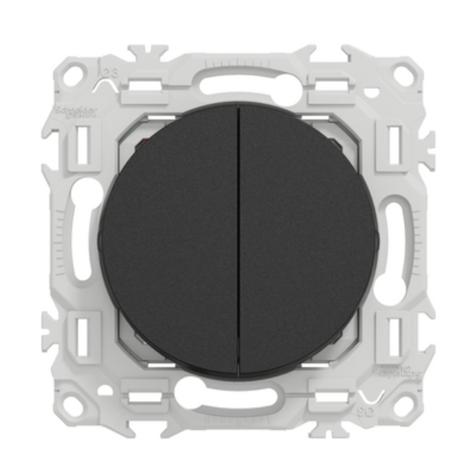 Interrupteur double va et vient - poussoir Odace noir onyx - Schneider Electric S940214