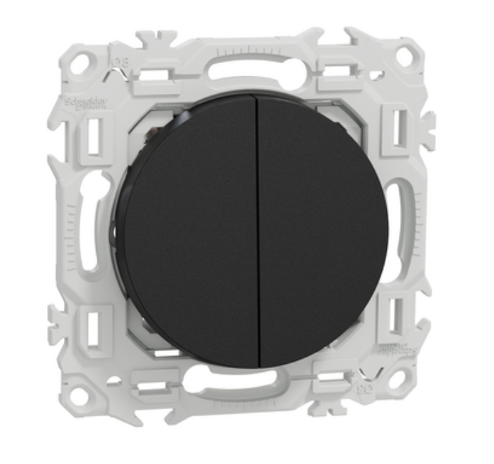 Interrupteur double va et vient - poussoir Odace noir onyx - Schneider Electric S940214