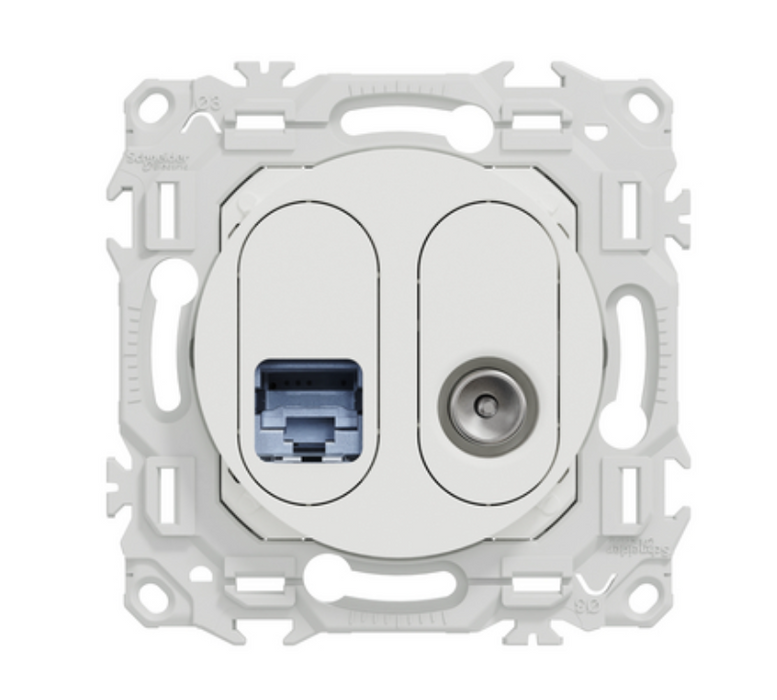 Odace - prise mixte RJ45 Cat.6 STP + TV - blanc craie - Schneider Electric S920141